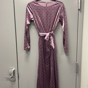 Velvet Polka Dot Midi Dress with Removal Belt Light Purple Size Small